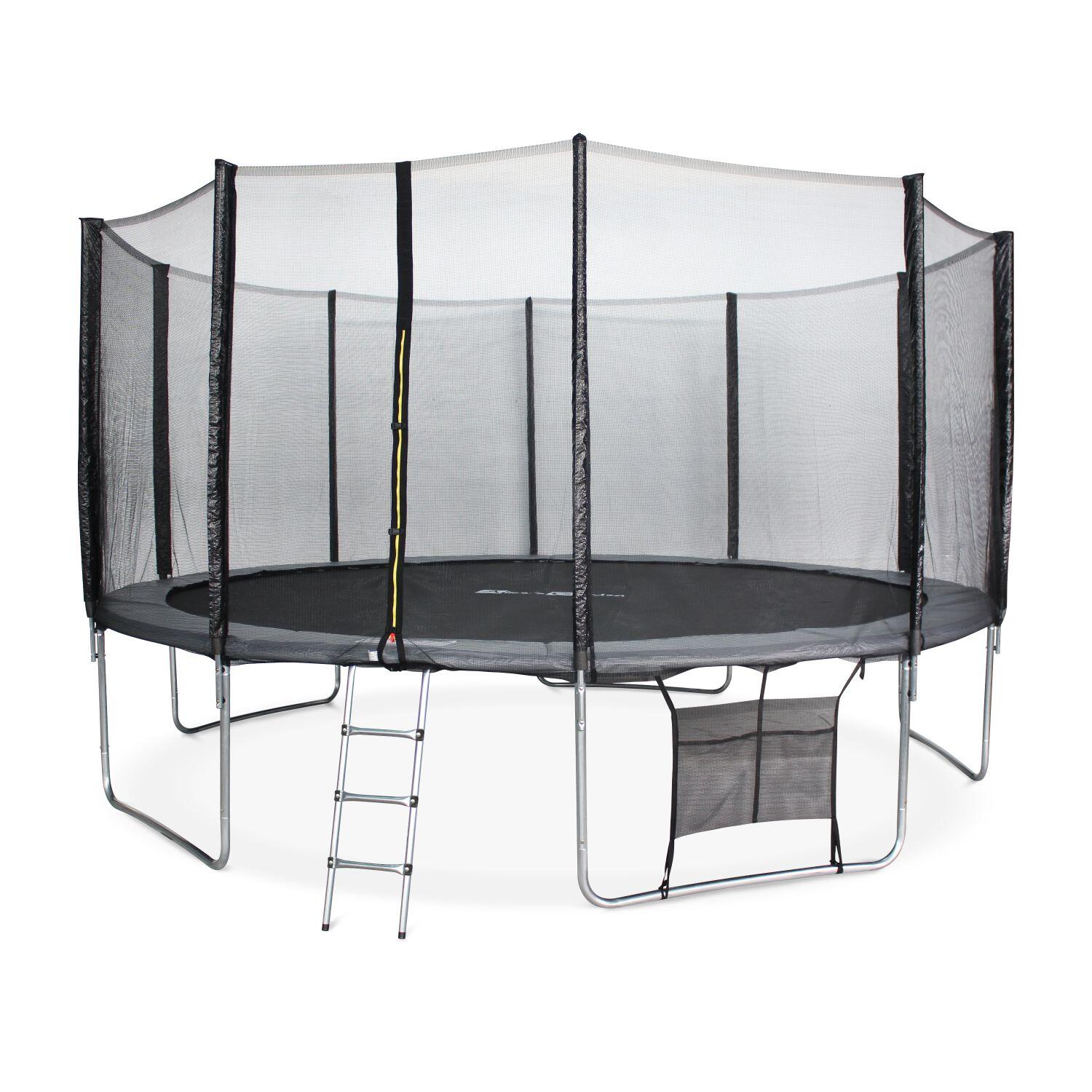 460cm graues Trampolin mit Sicherheitsnetz Leiter Plane Schuhnetz Ankersatz 2/5