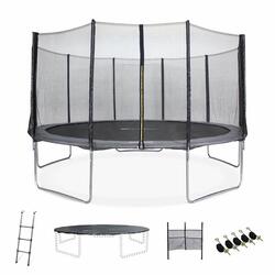 Trampoline 460cm - Neptune XXL gris et filet, échelle, bâche, filet chaussures,