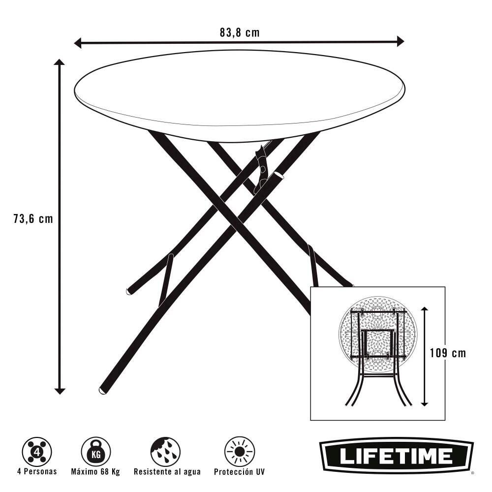Mesa auxiliar plegable redonda blanco Lifetime Ø84 x 74 cm 3/4