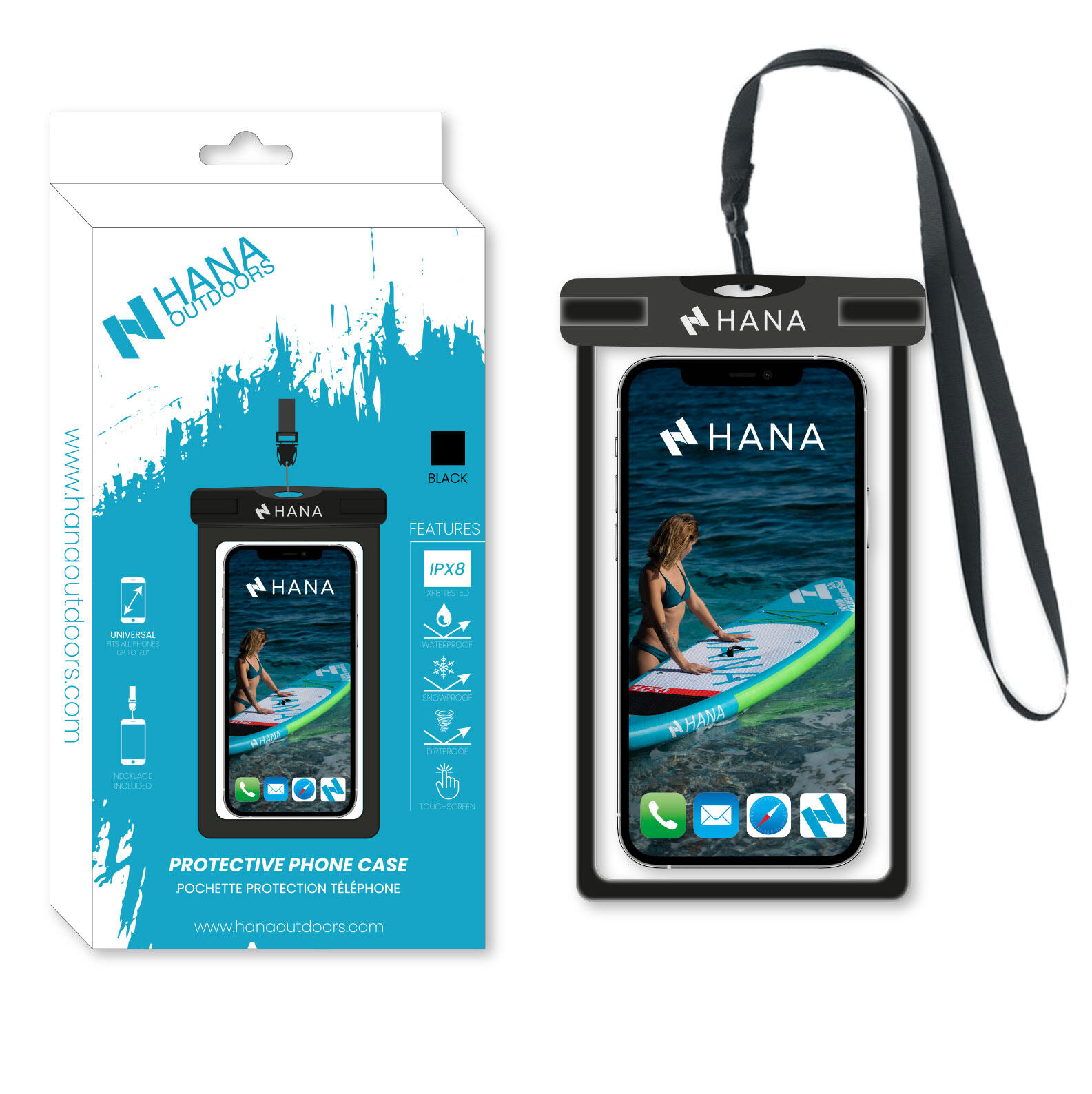 HANA OUTDOORS Zwarte beschermhoes voor mobiele telefoon