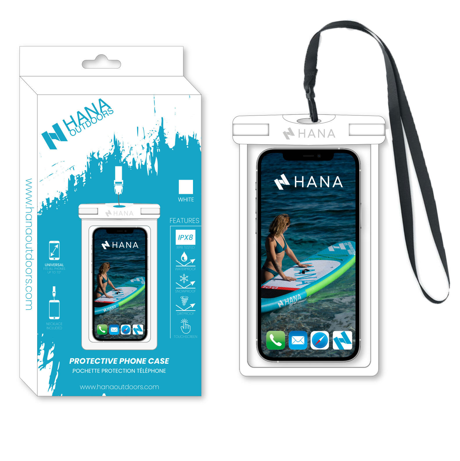 HANA OUTDOORS Witte beschermhoes voor mobiele telefoon