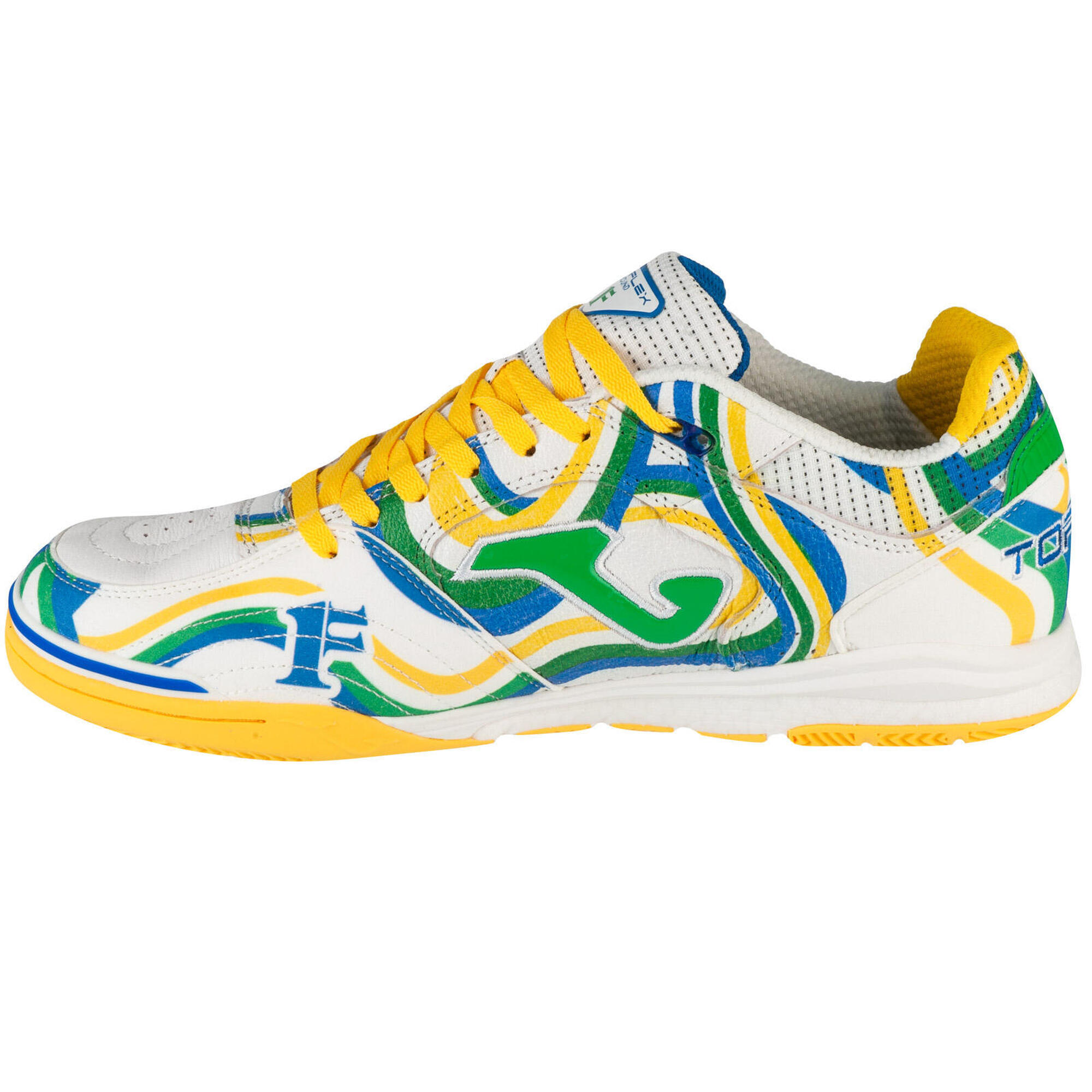 Chaussures De Futsal Joma Top Flex Rebound, Cuir Naturel, Blanc-bleu - Pour Performance, Confort Et Adhérence