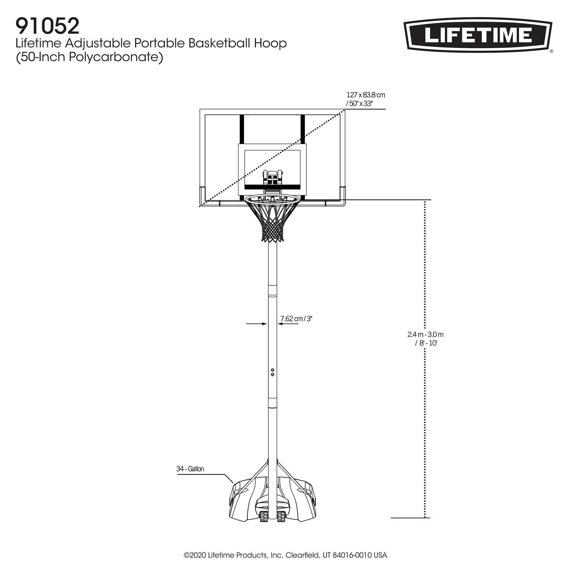 Panier de Basketball sur pied avec base Board-127cm Ajustable Lifetime #91052 7/7
