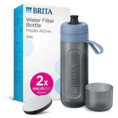 Brita waterfilterfles active 0.6l donkerblauw inclusief 2 microdisc single unit