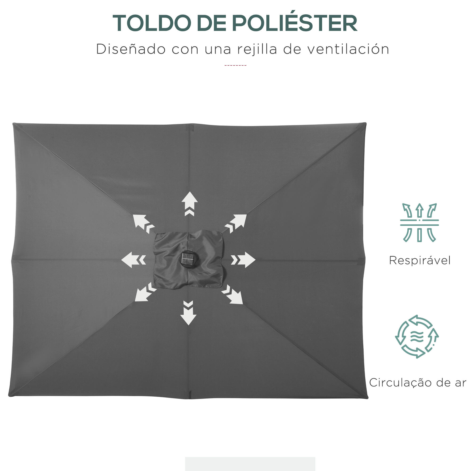 Chapéu de sol com luzes led 268x205x248 cm cinza escuro/cinza de carvão Outsunny 4/7