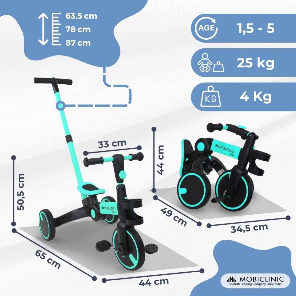 kinderdriewieler van 1 jaar tot 45 kg, Kinderfietsen, 1-4 jaar, Kinderfiets met duwstuur, Driewieler, handvat voor ouders, driewieler-4 in 1 (donkerblauw