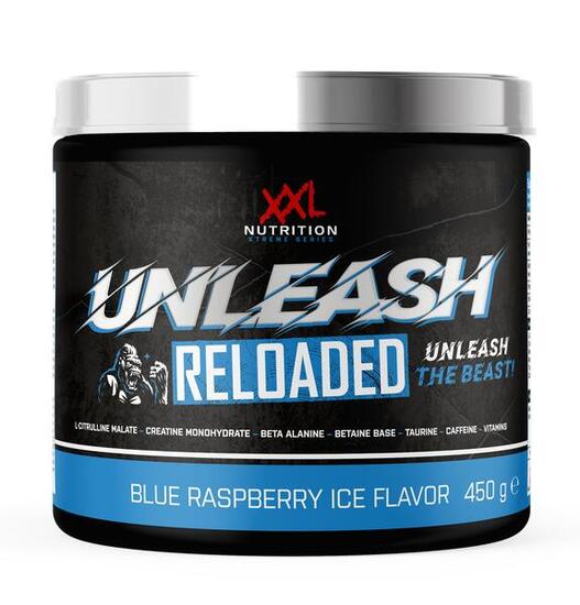 Unleash Reloaded - Pre Workout Supplément - Blue Raspberry ice - 450g (30 doses)