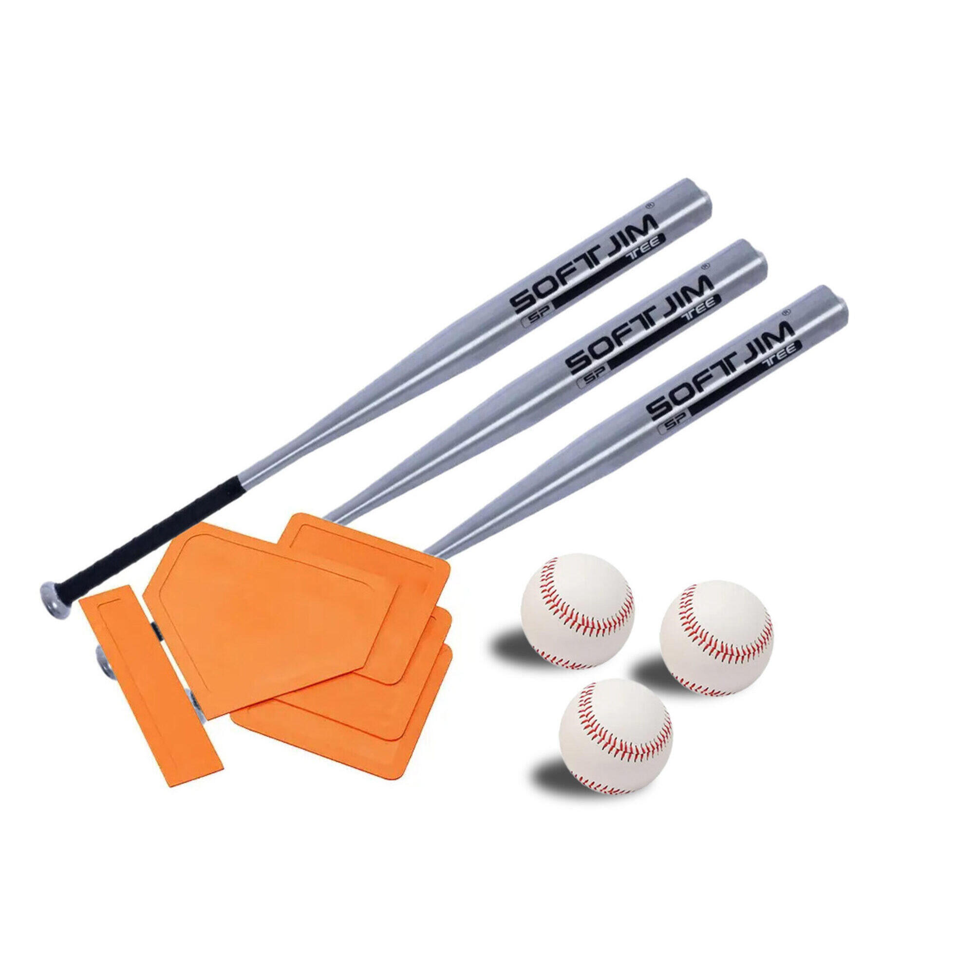 Power Shot - Kit De 3 Battes En Aluminium, 3 Balles Et Bases De Baseball - Kit De Baseball - Blanc|gris|orange - Taille Unique - Decathlon