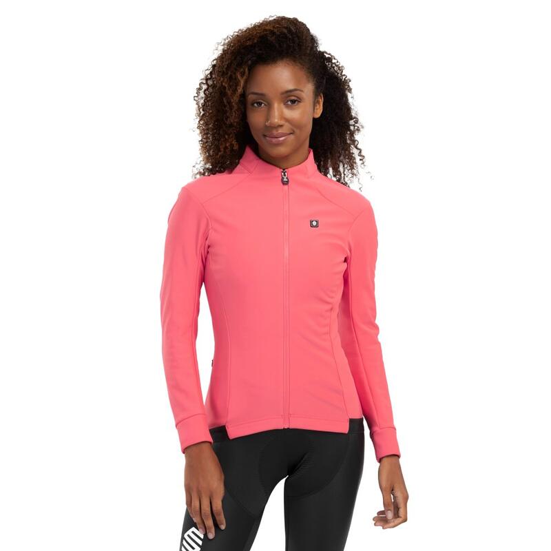 Dames Wielrennen softshell fietsjas J1 Breakaway Neon Koraal