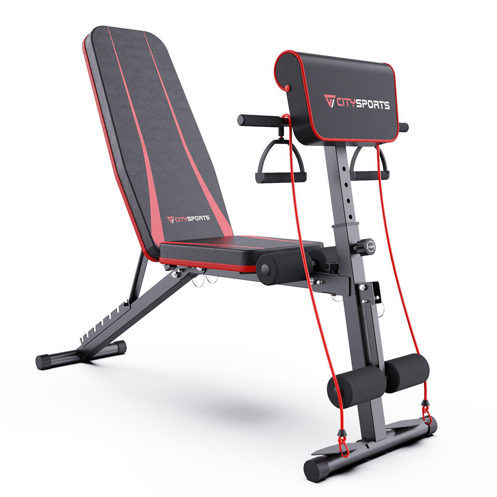 Wszechstronna ławka fitness – 7 poziomów oparcia, 2 taśmy, składana 2/5