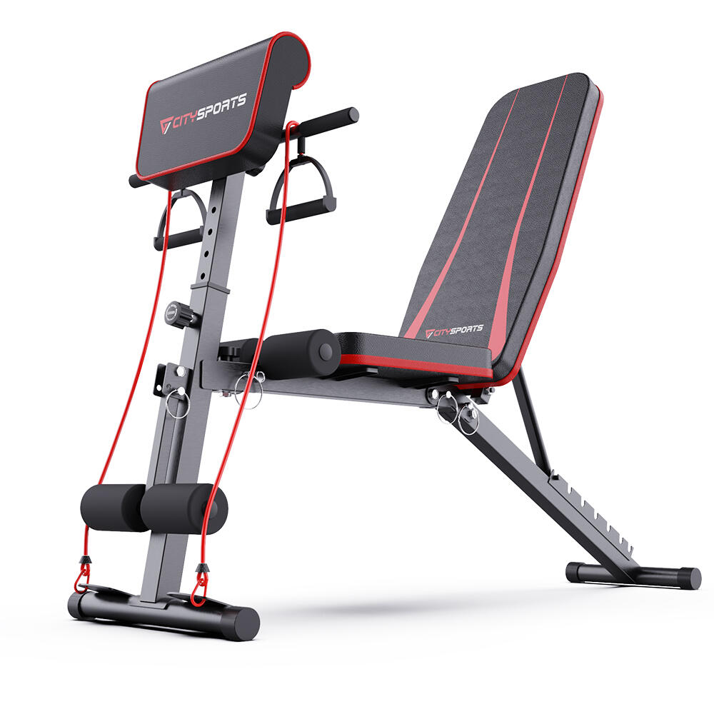 Wszechstronna ławka fitness – 7 poziomów oparcia, 2 taśmy, składana 4/5