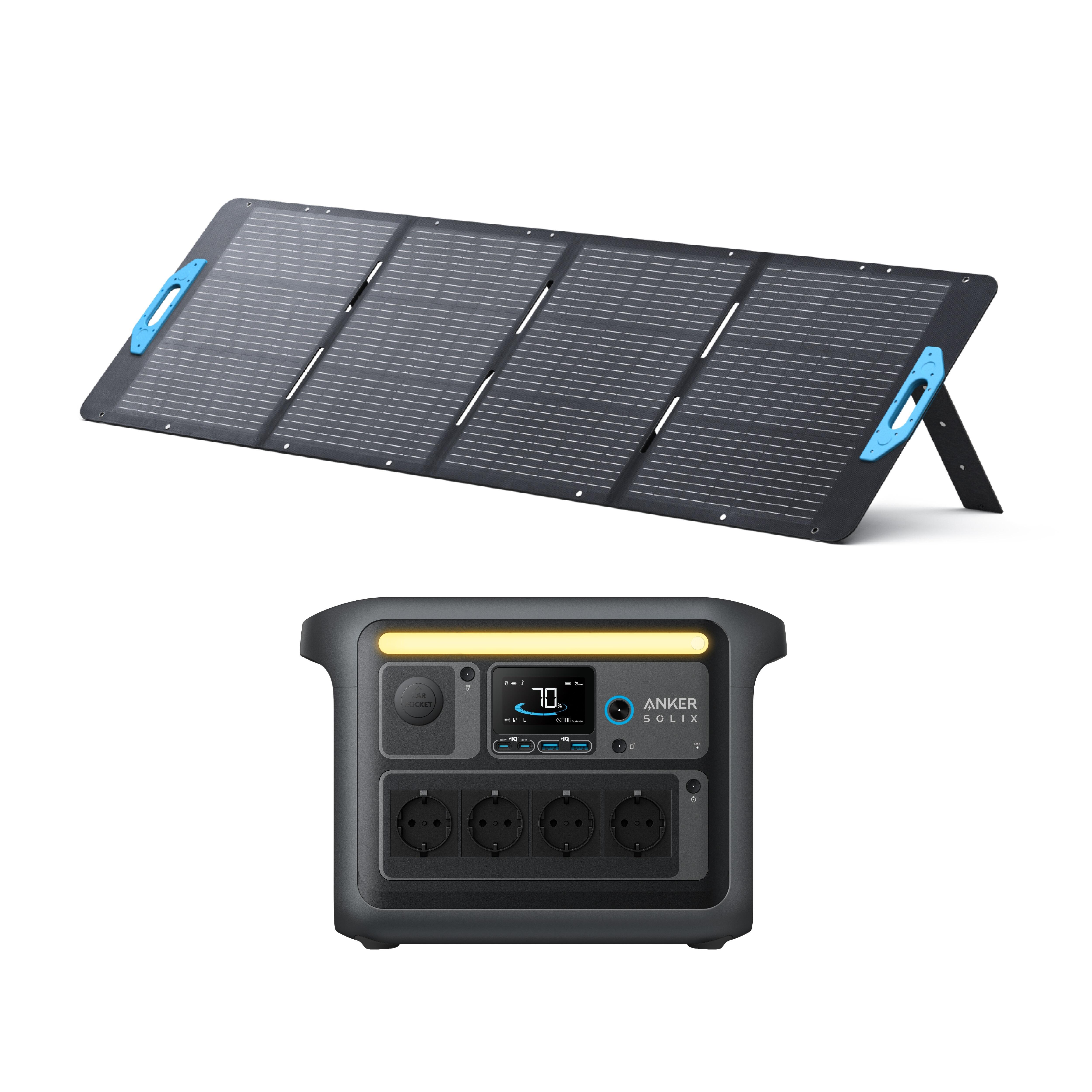 Kit de powerstation anker solix c1000x com painel solar de 200 w