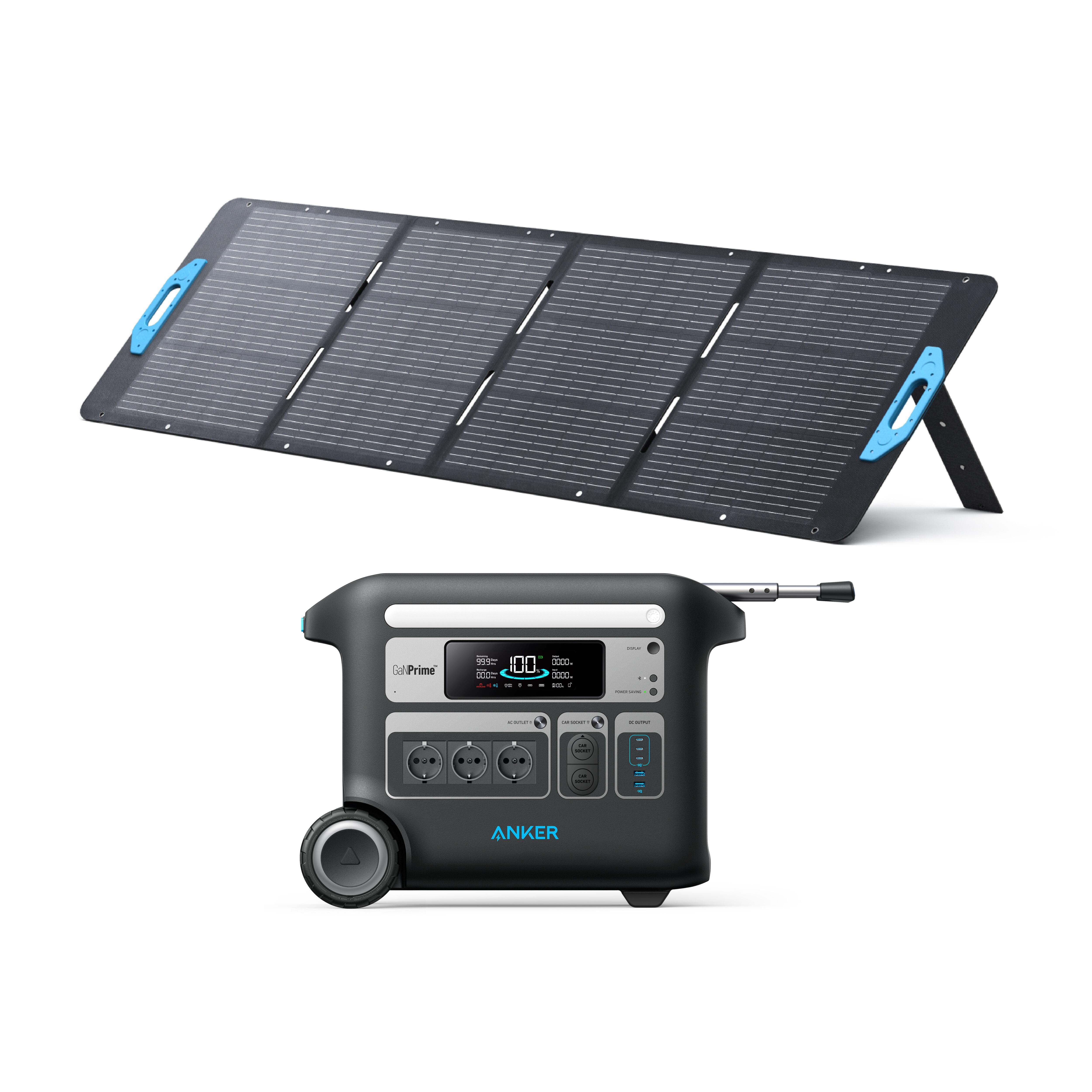 Kit de powerstation anker solix f2000 com painel solar de 200 w