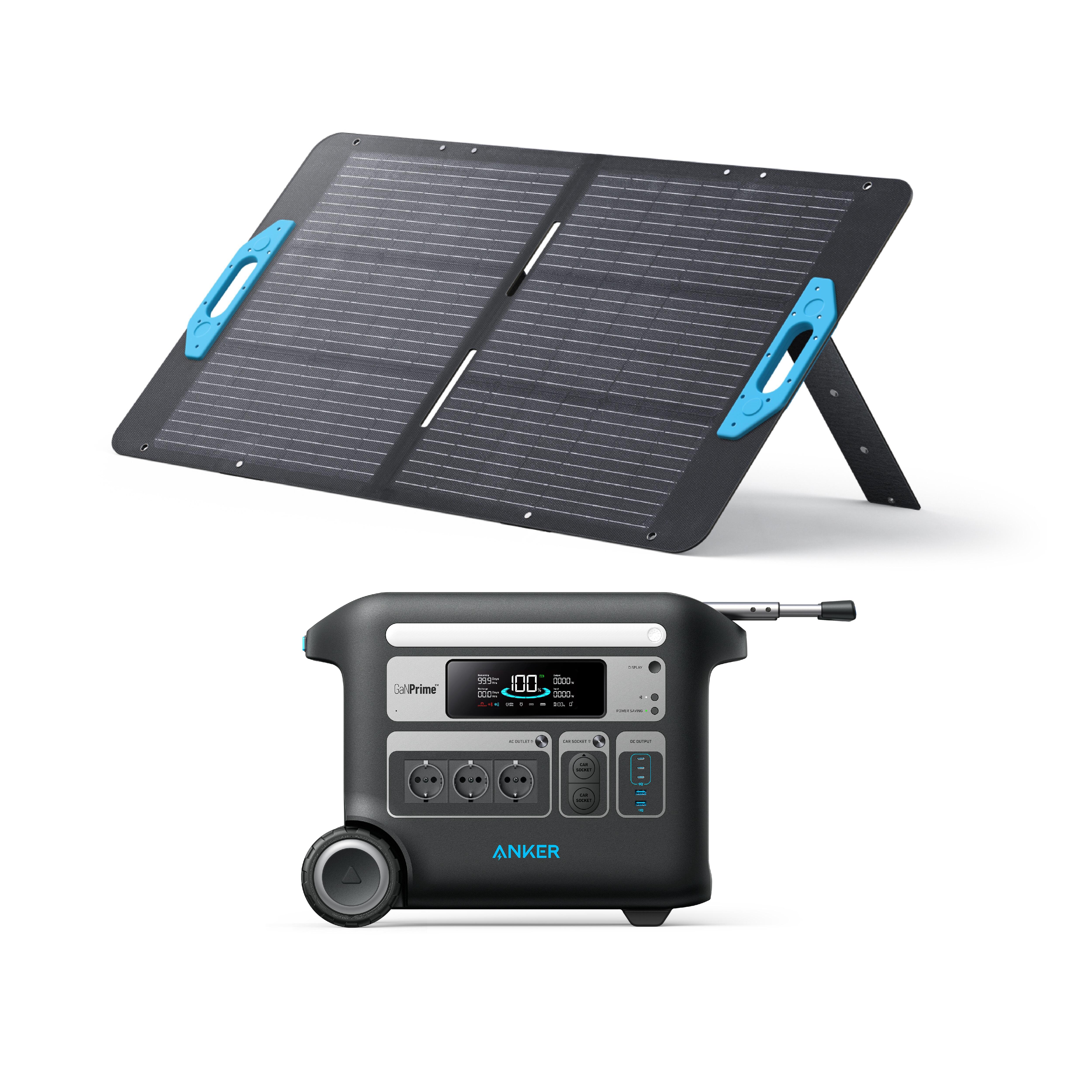 Kit de powerstation anker solix f2000 com painel solar de 100 w