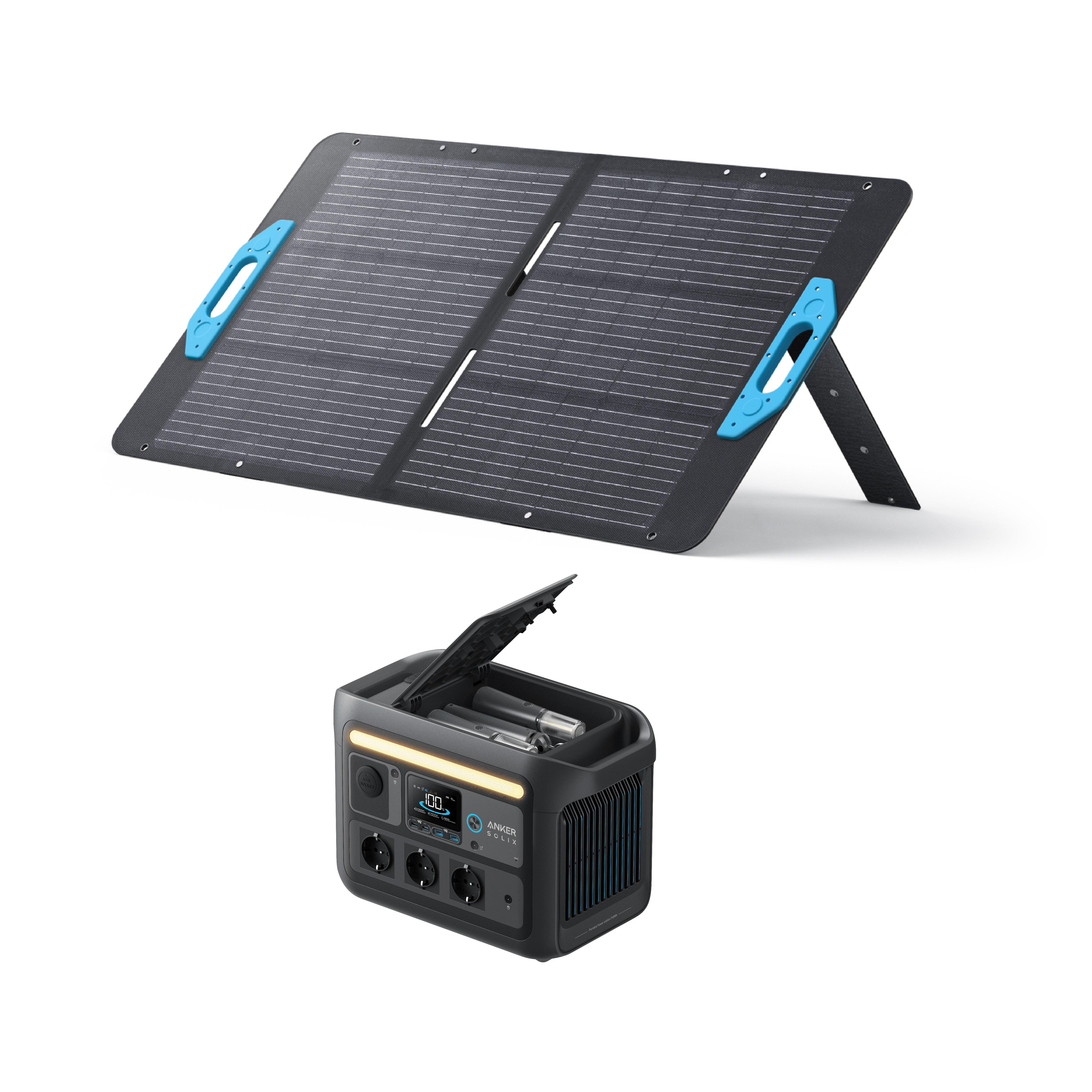 Kit de powerstation anker solix c800x com painel solar de ps100