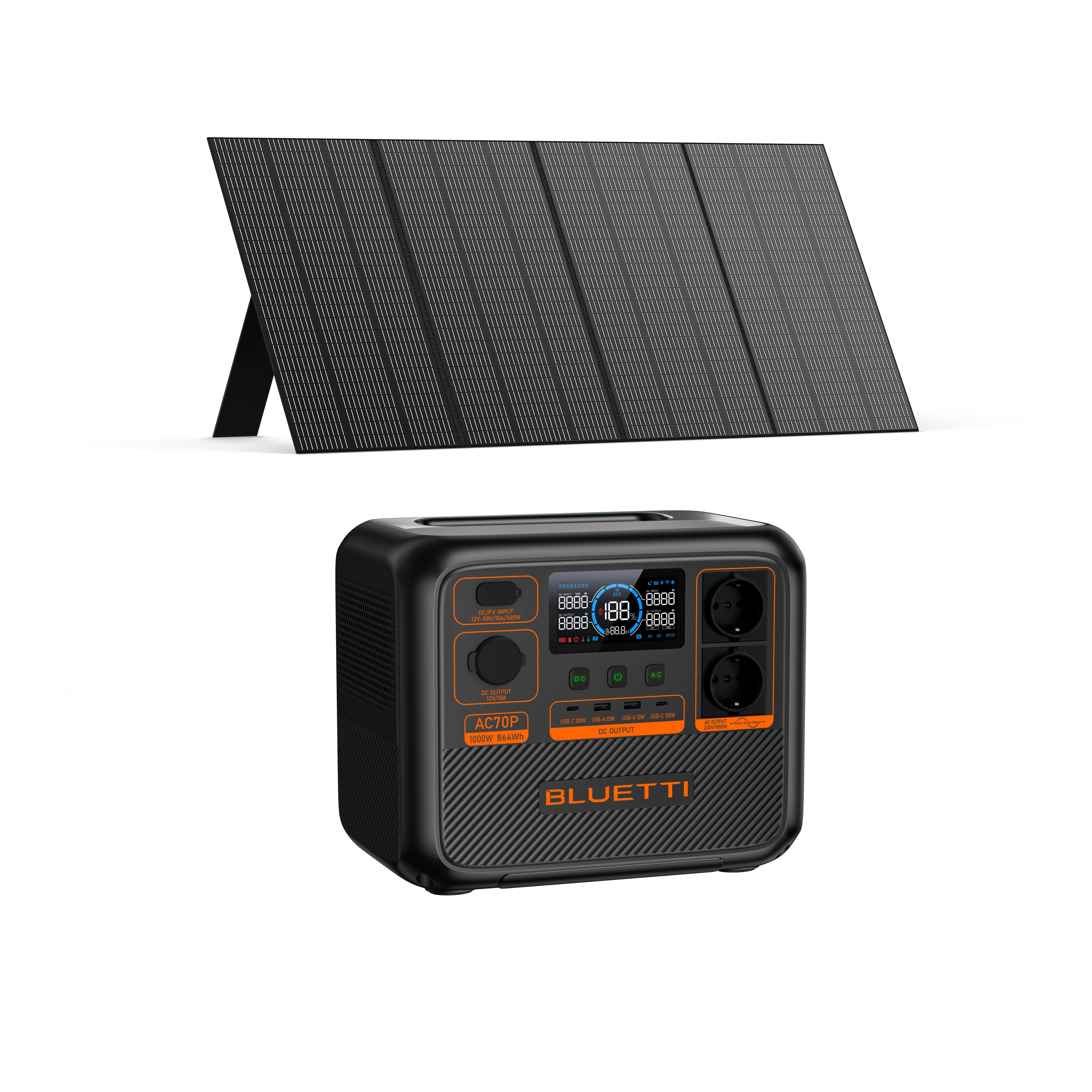 KIT de Powerstation BLUETTI AC70P com painel solar de 350 W