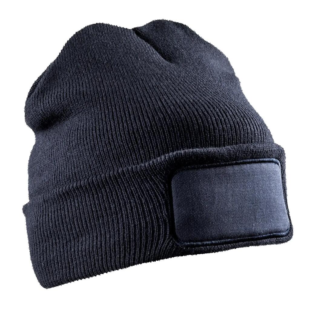 Unisex Adult Double Knit Printer Patch Beanie (Navy Blue)