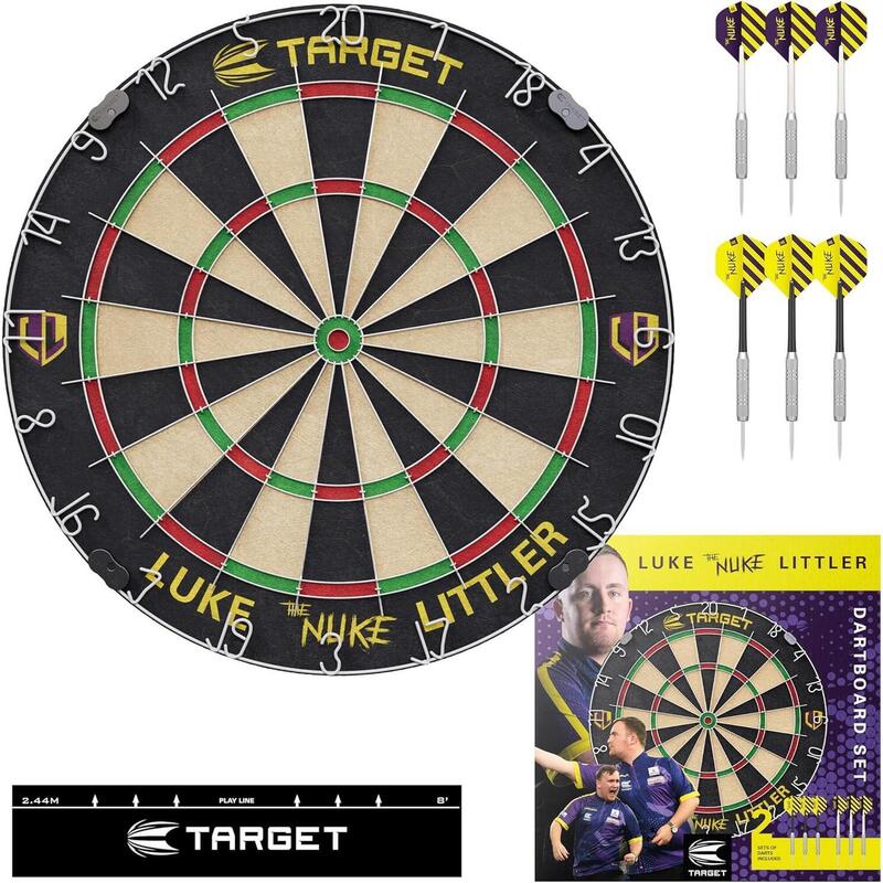Šipkářský set Target Luke Littler - The Nuke, terč, 2 sady šipek a odhodová čára