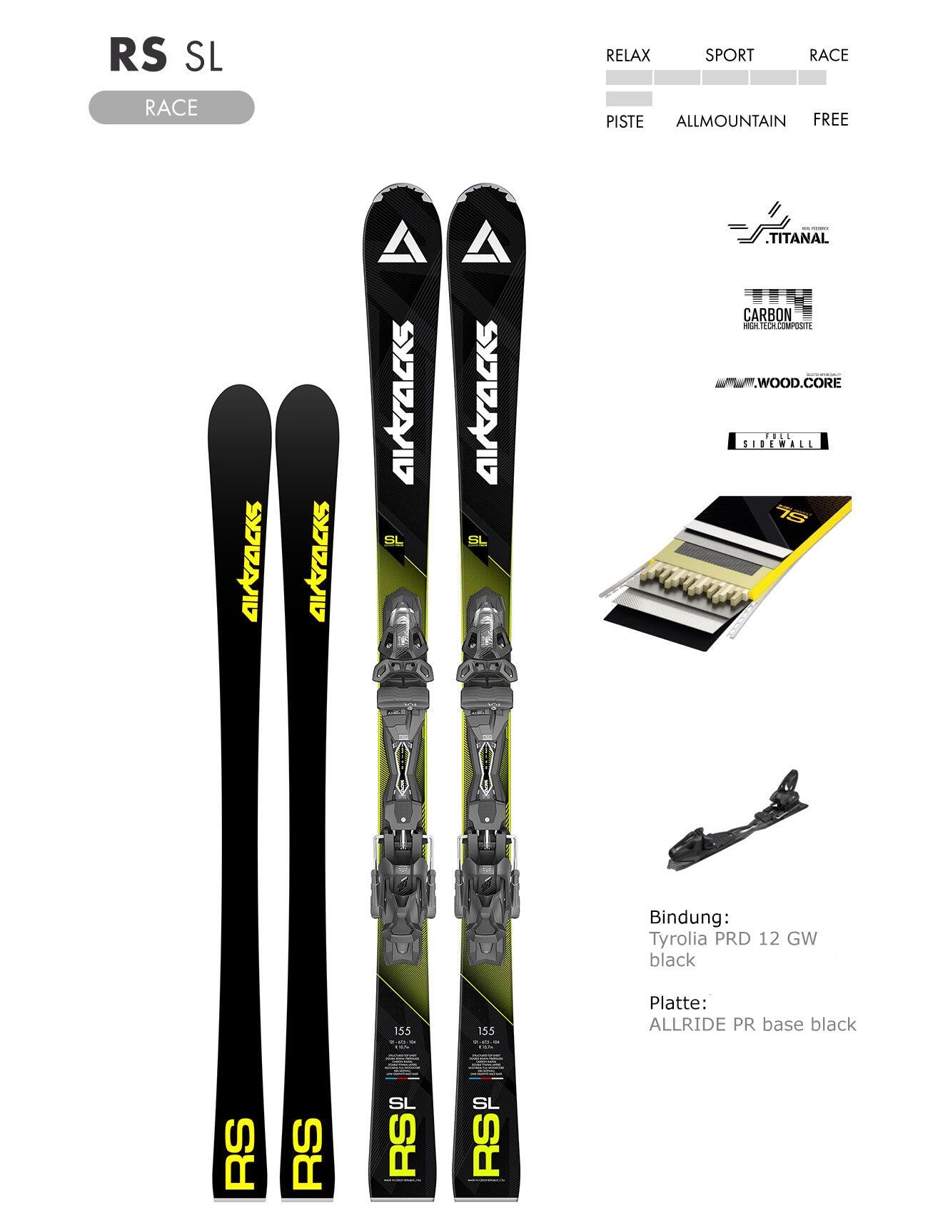 AIRTRACKS Alpine Ski Master Pro RS SL Race Carver Slalom Ski + Ski Binding Tyrolia PRW 12