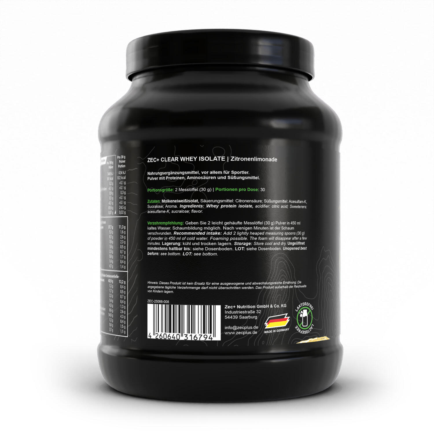 Zec+ Clear Whey Isolat Protein/ Eiweiß Zitronenlimonade 900g 3/3