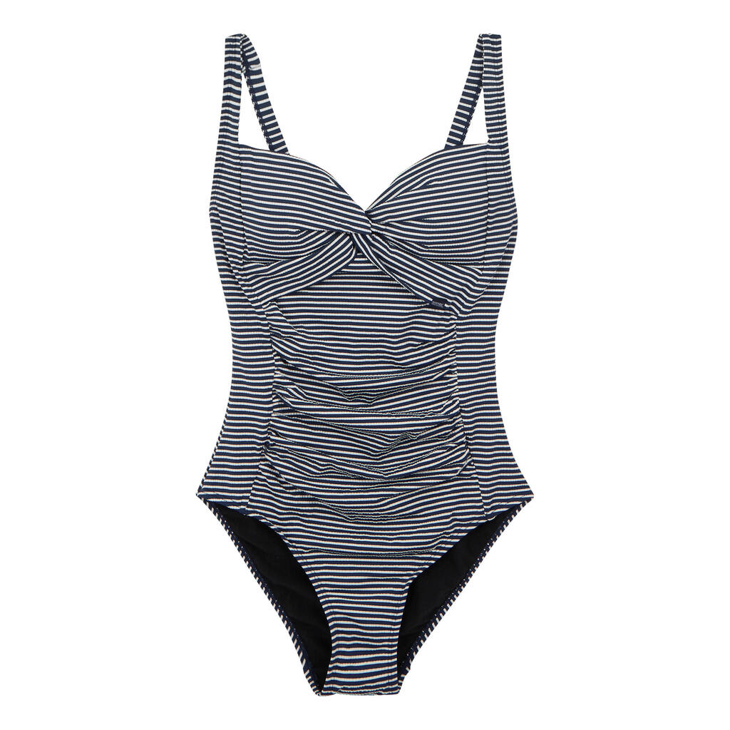 Womens/Ladies Stripe Seersucker Tummy Control One Piece Swimsuit (Navy/White)
