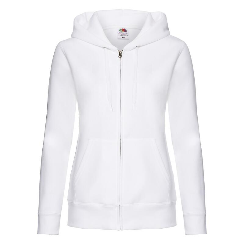 Dames Premium Sweatjack met kap Lady Fit (Wit)