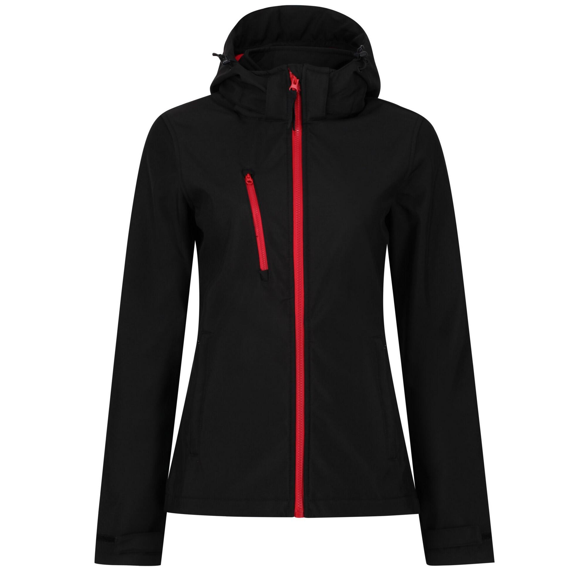 REGATTA Dames Venturer 3 Layer Hooded Soft Shell Jacket (Zwart/Rood)