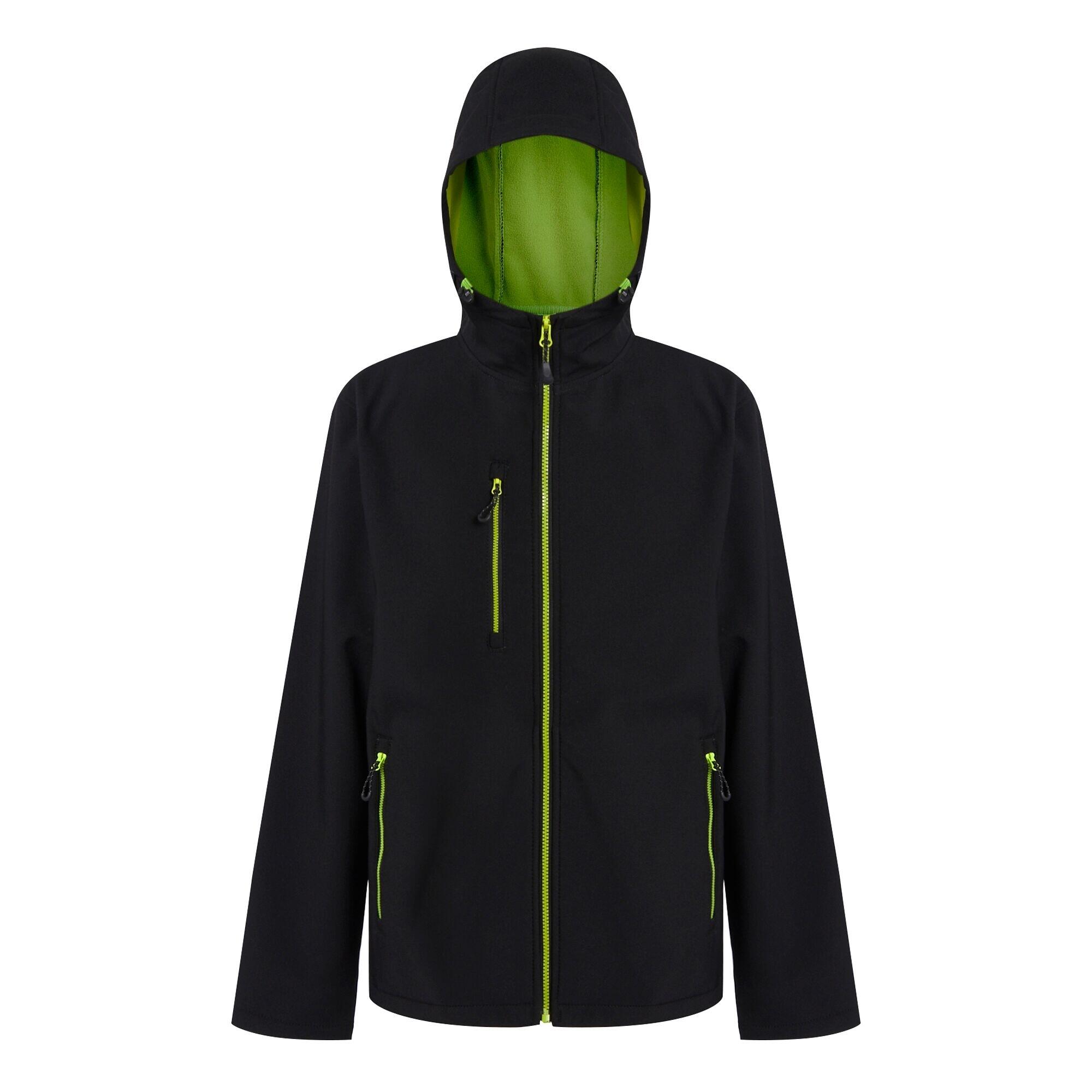 Heren Navigate Dubbellaags Soft Shell Jacket met capuchon (Zwart/Lijkgroen) 1/4