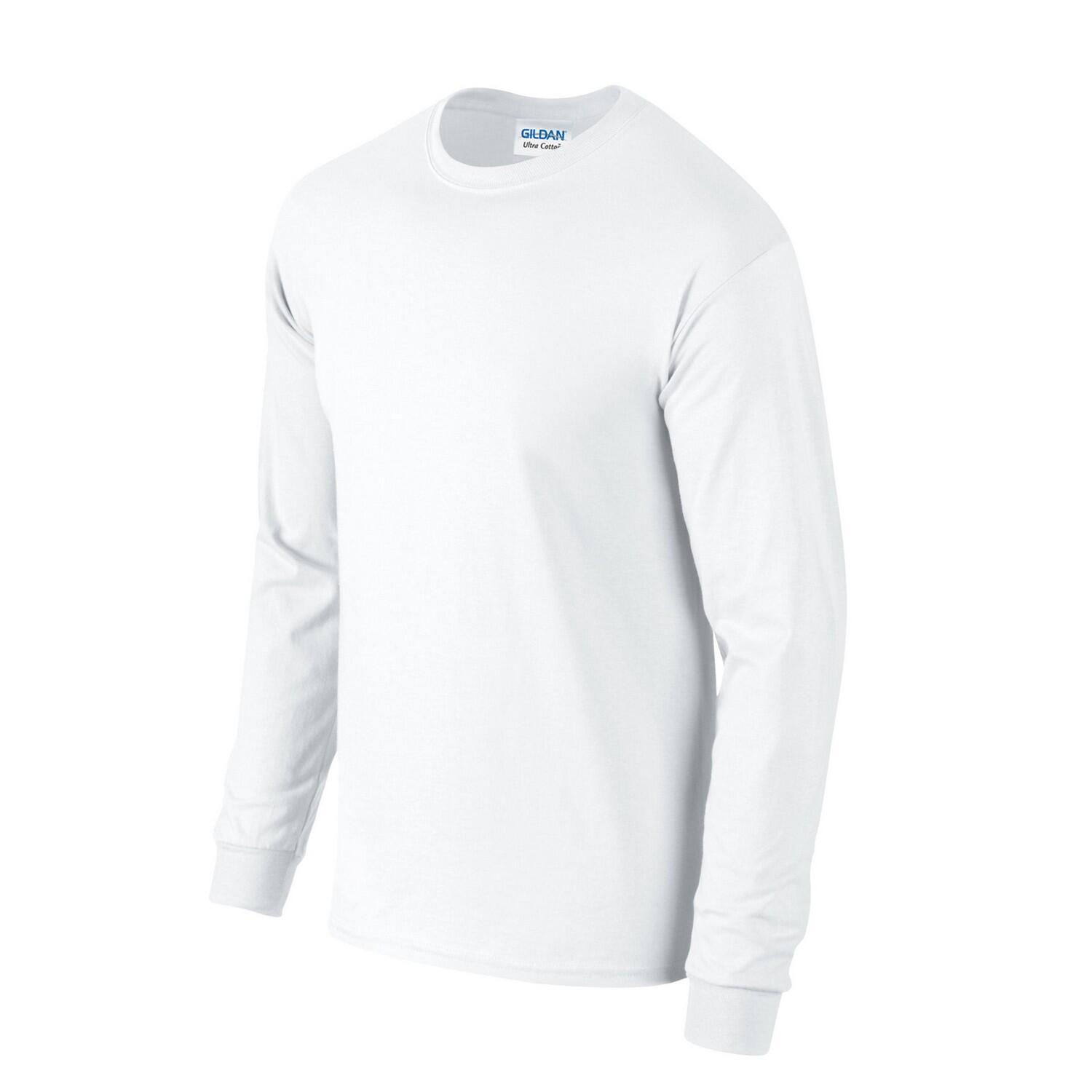 Camiseta de Algodón Ultra de Manga Larga para Adultos Unisex Blanco 3/3