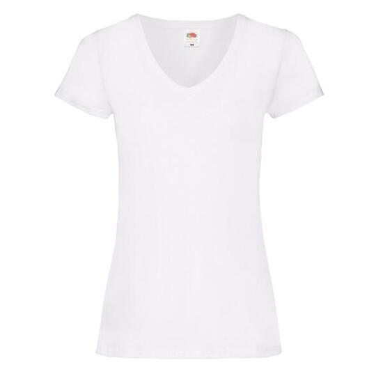 Dames Valueweight V Hals Tshirt (Wit)