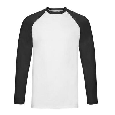 Heren valueweight baseball tshirt met lange mouwen (wit/zwart)