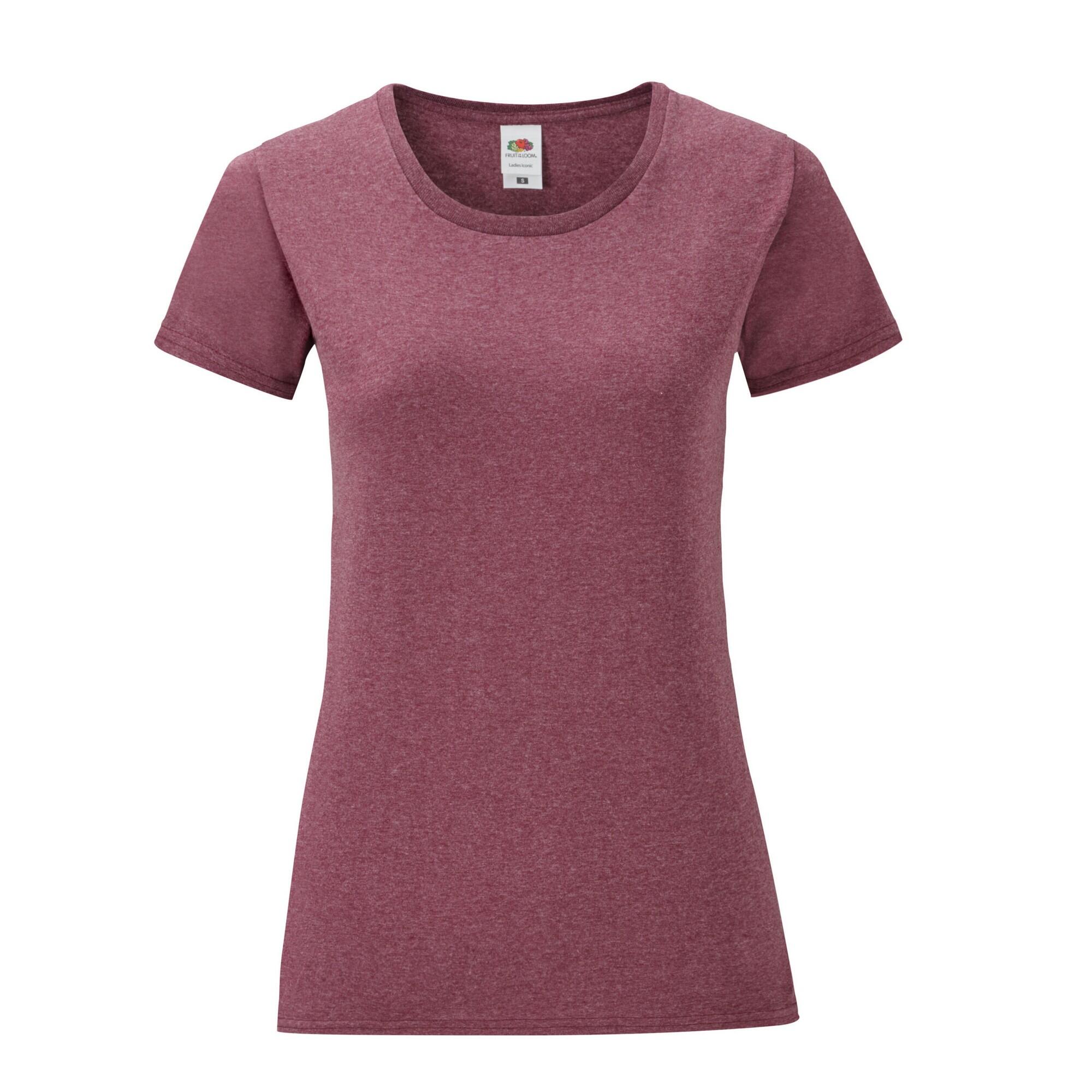 Fruit Of The Loom - Tshirt Iconic Femme (bordeaux Chiné) - T-shirt Manches Courtes - Marron|rouge - 36 Xs - Decathlon