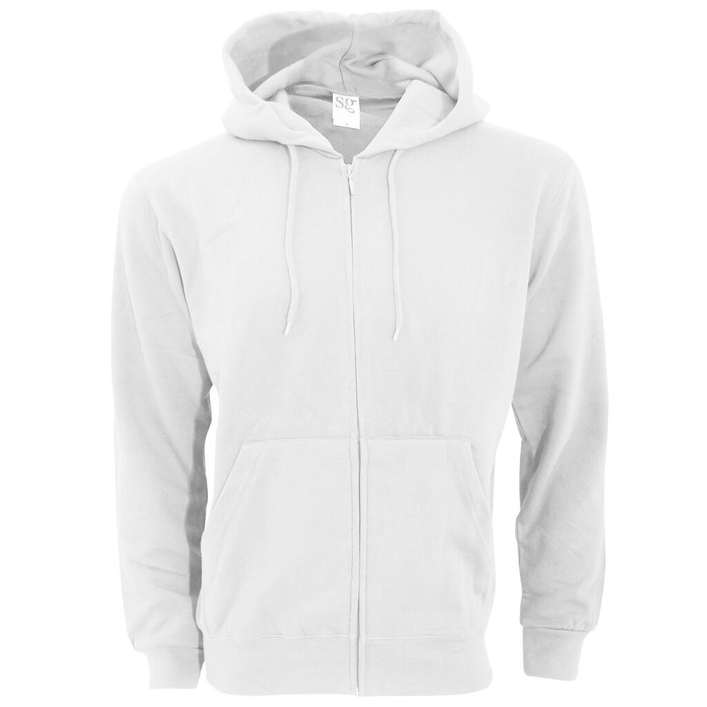Mens Plain Full Zip Hooded Sweatshirt (White)