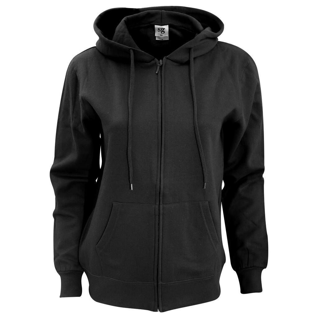 Ladies Full Zip Plain Hooded Sweatshirt (Black)