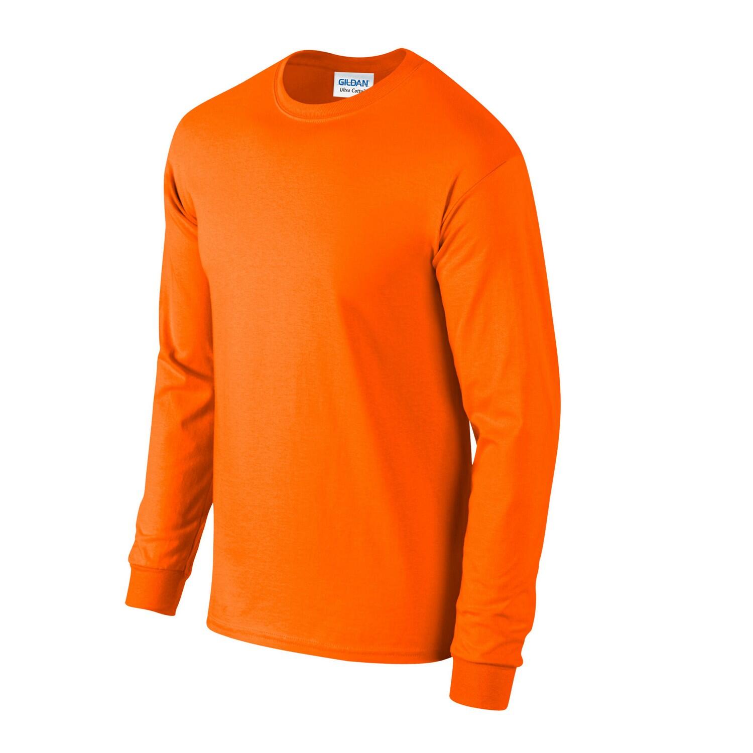Camiseta de Algodón Ultra de Manga Larga para Adultos Unisex Naranja de 3/3