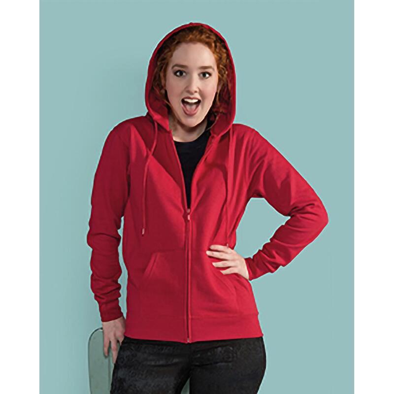 Sweatshirt Uni À Capuche Et Fermeture Zippée Femme (Rouge)