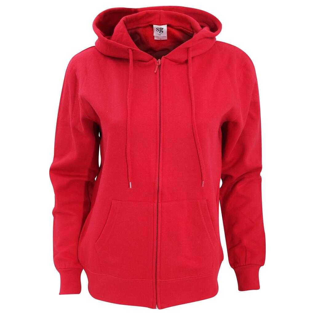 Ladies Full Zip Plain Hooded Sweatshirt (Red)
