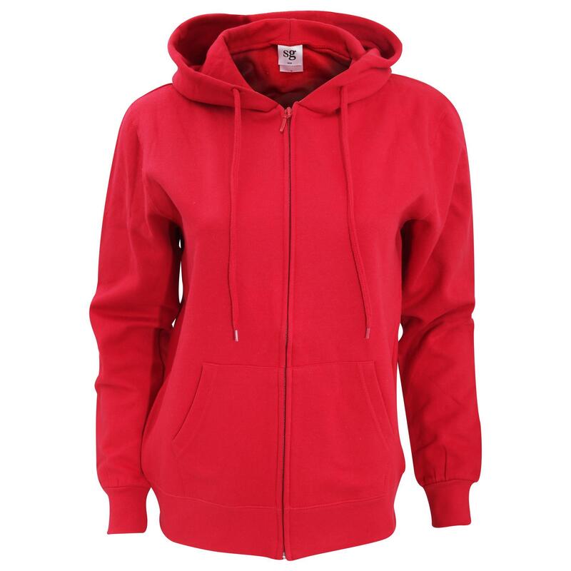 Sweatshirt Uni À Capuche Et Fermeture Zippée Femme (Rouge)