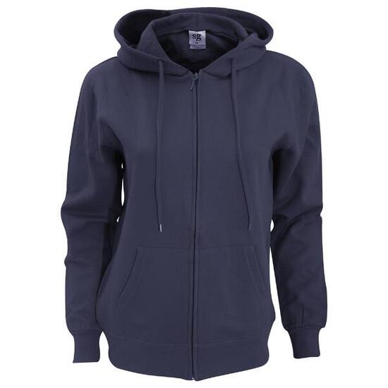 Sweatshirt Uni À Capuche Et Fermeture Zippée Femme (Bleu Marine)