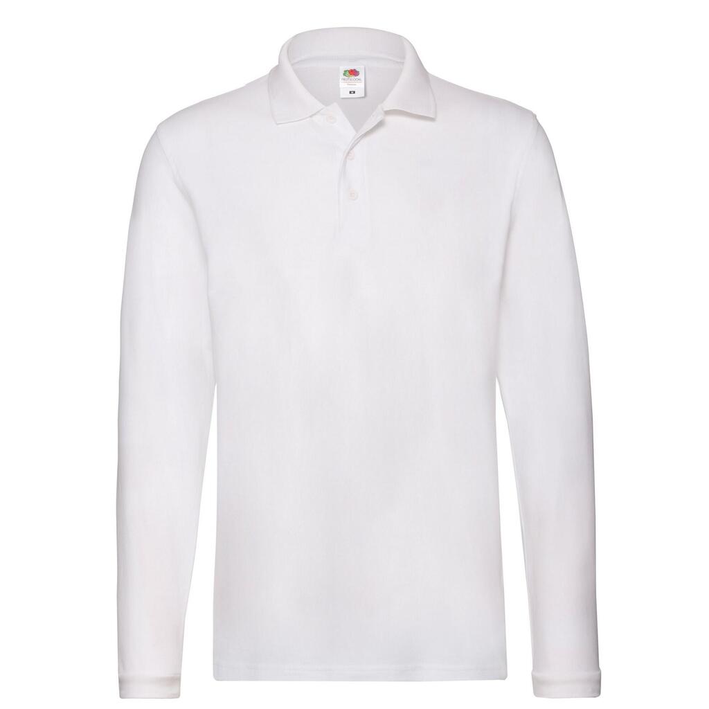 Mens Premium Plain LongSleeved Polo Shirt (White)