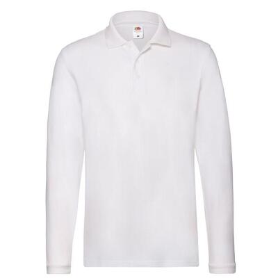 Heren premium effen poloshirt met lange mouwen (wit)