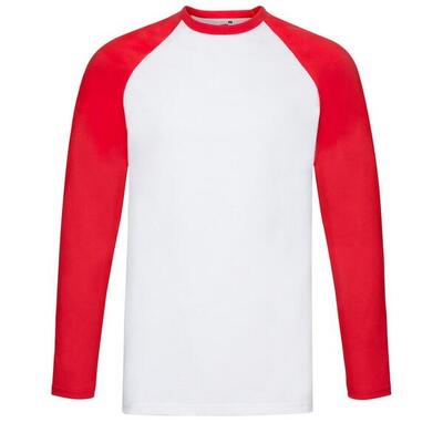 Heren valueweight baseball tshirt met lange mouwen (wit/rood)