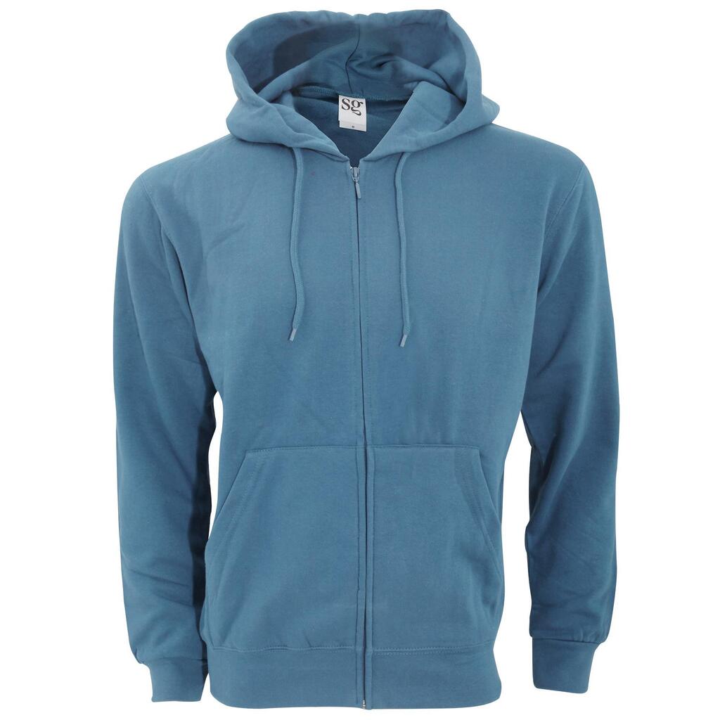 Mens Plain Full Zip Hooded Sweatshirt (Denim)
