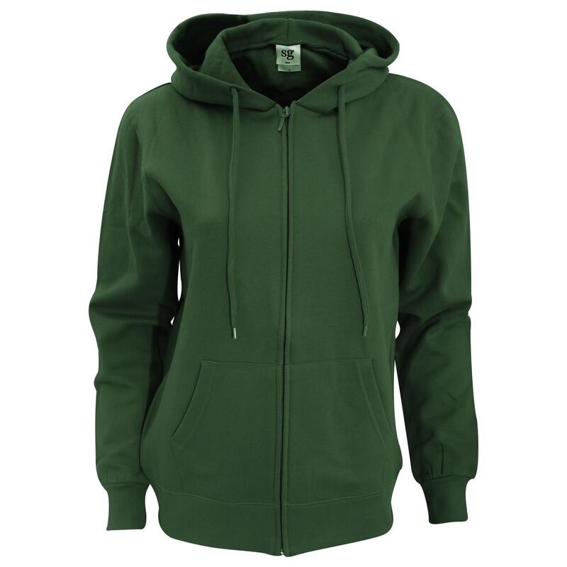 Sweatshirt Uni À Capuche Et Fermeture Zippée Femme (Vert Bouteille)