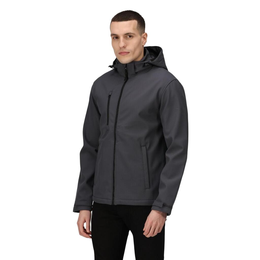 Mens Venturer 3 Layer Hooded Soft Shell Jacket (Seal Grey/Black)