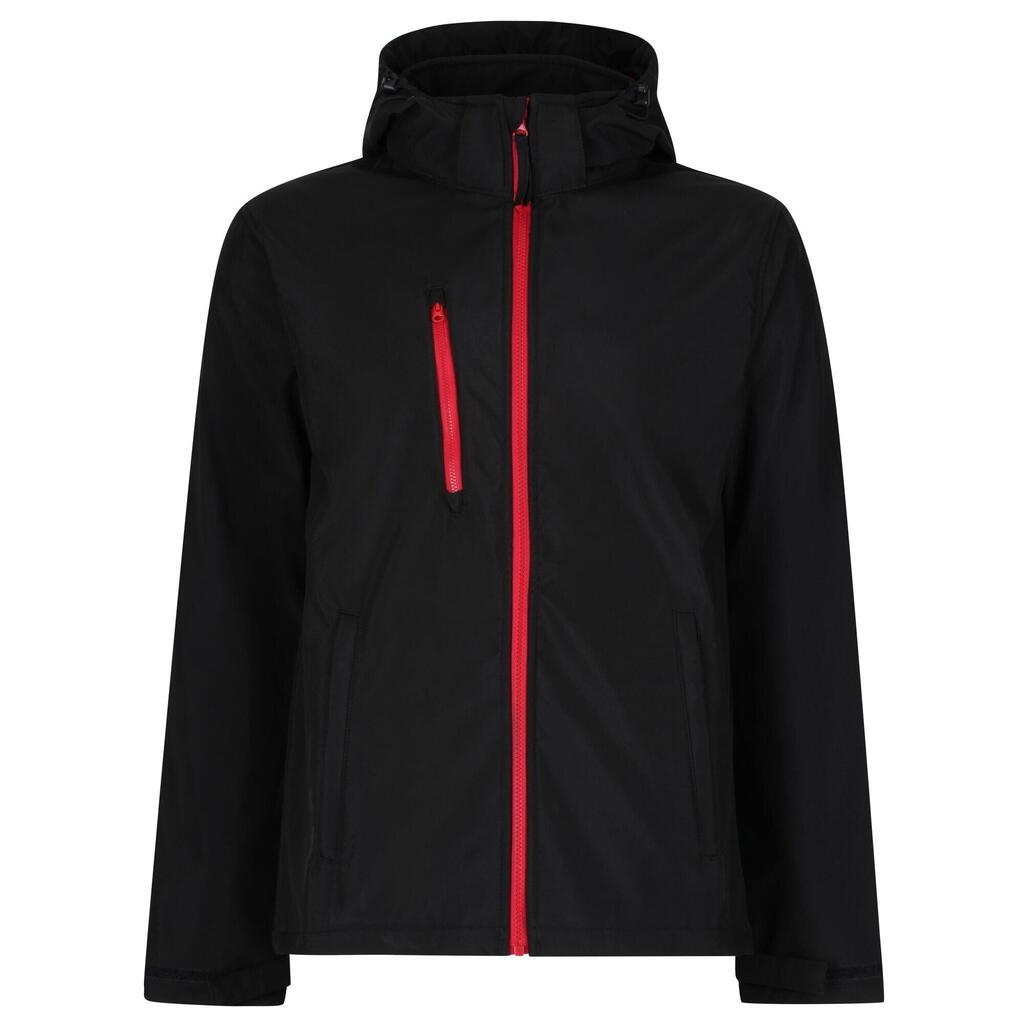 Mens Venturer 3 Layer Hooded Soft Shell Jacket (Black/Red)