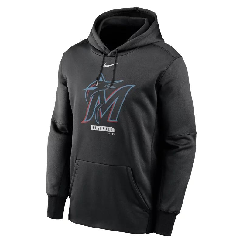 Sweat à capuche MLB Miami Marlins Nike Logo Therma Performance Noir 1/2