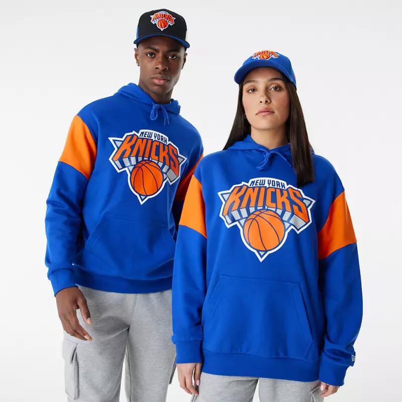 Sweat à Capuche NBA New York Knicks New Era Colour Block Oversize Bleu 2/4