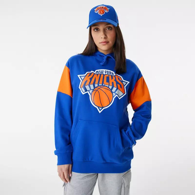 Sweat à Capuche NBA New York Knicks New Era Colour Block Oversize Bleu 3/4