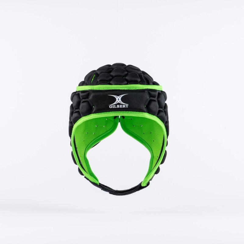 GILBERT Casco Rugby Gilbert XP 250 Negro/Verde (Headguard), Tallas XS (JUNIOR)